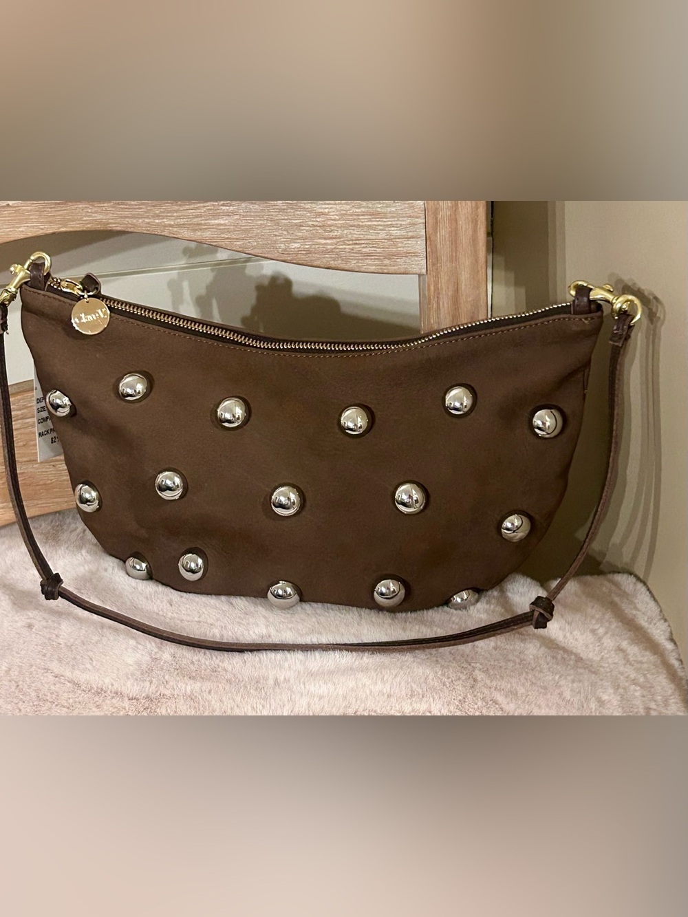 Clare V. - NEW - Lune Studded Suede Bag in Choco Bar (Retail $425)